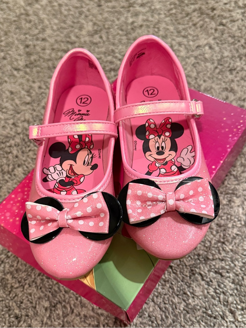 NEW Kids Pink Minnie Mouse Bow Mary Jane Shoes size 12